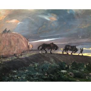 Return Of Horses, Oil On Cardboard Early XX Century