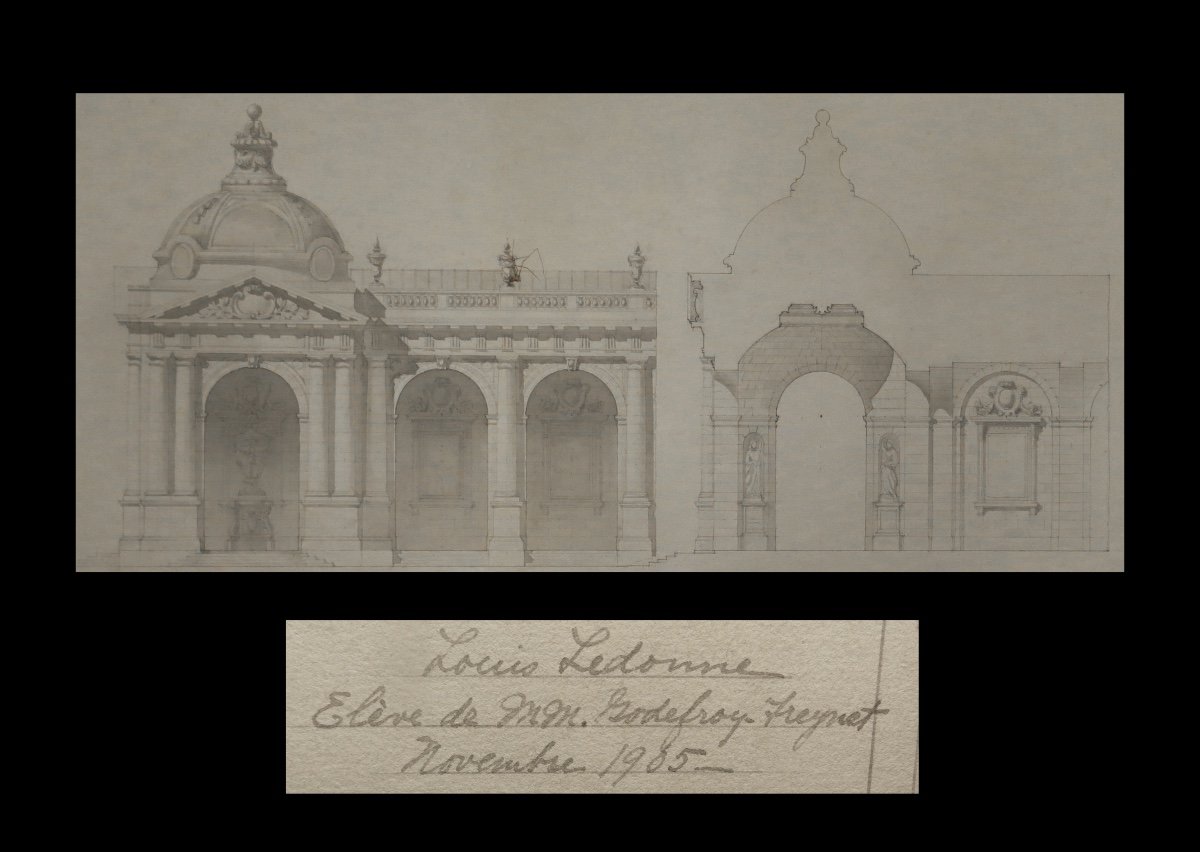 Ledonne (louis) - [architectural Ink Drawing:] End Portico Museum. Circa 1910.-photo-2