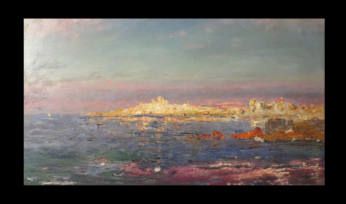 [impressionism] Oil On Canvas: Lake Or Marine Landscape.-photo-2