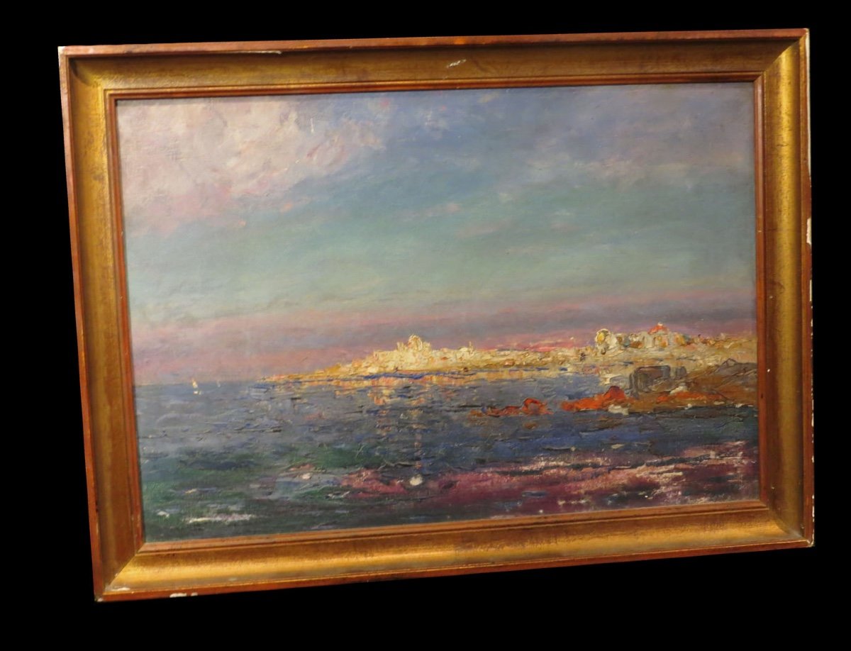 [impressionnisme] Huile Sur Toile : Paysage Lacustre Ou Marin.