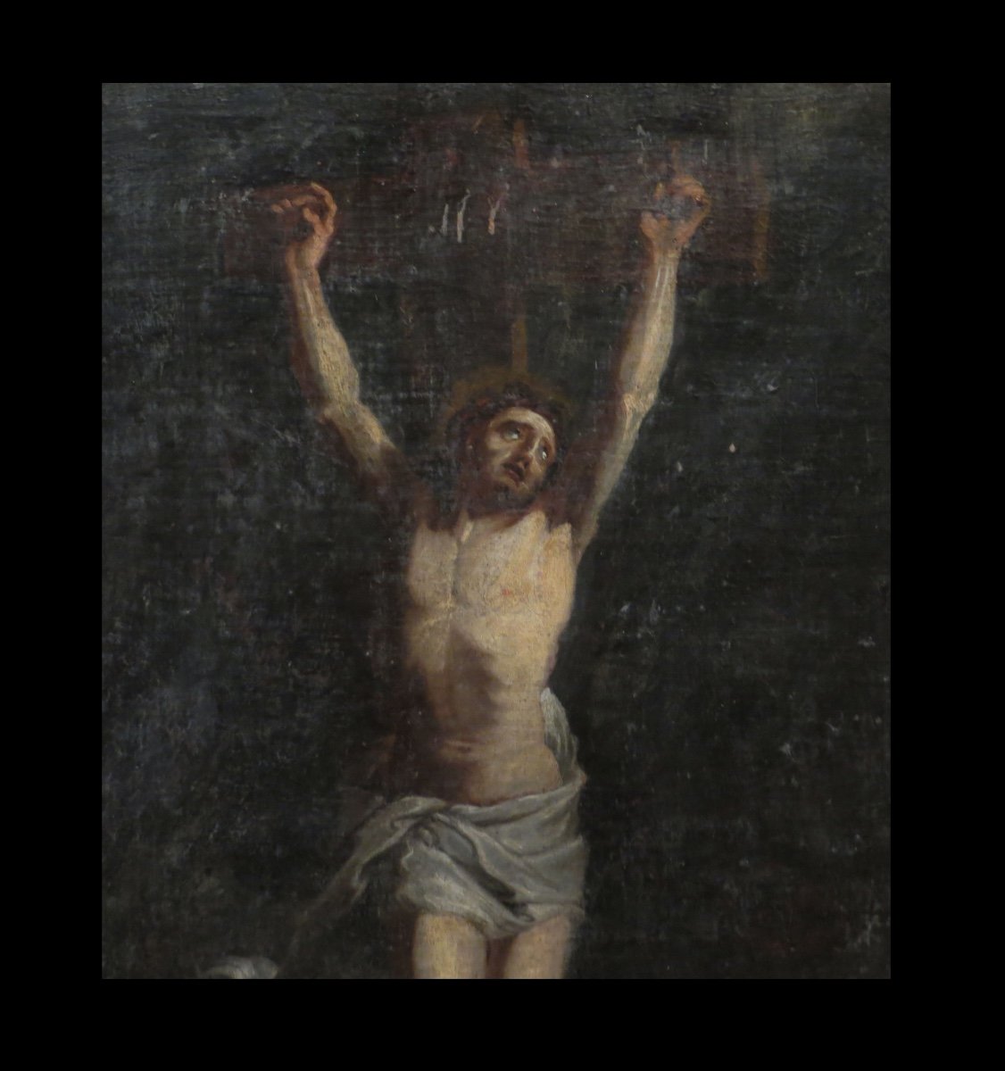 [christ Oil On Canvas XVIIth] The Crucifixion.-photo-1