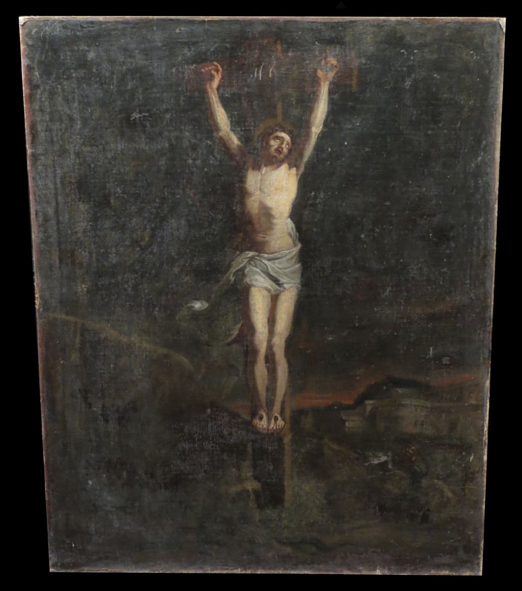 [christ Oil On Canvas XVIIth] The Crucifixion.