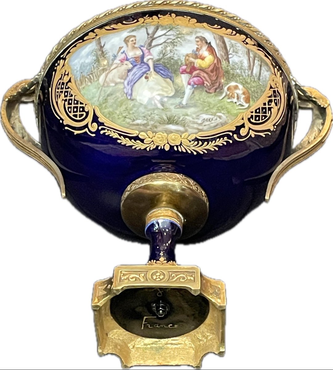 [sevres] Coupe / Centre De Table Montée Bronze Signée Garnier. Fin XIXème.-photo-3