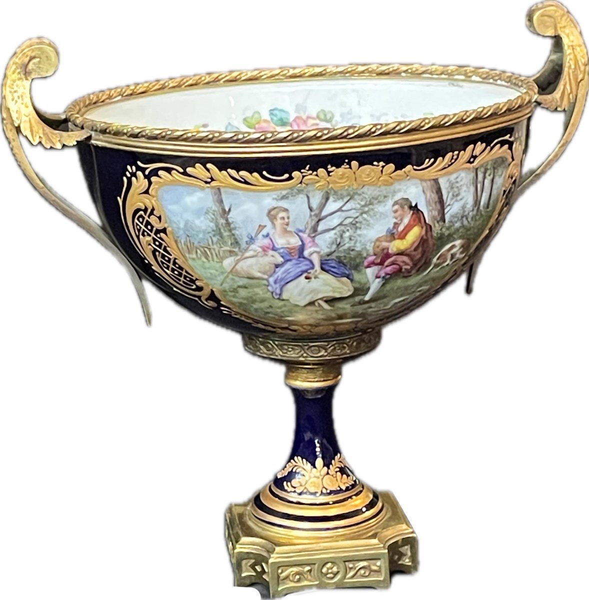 [sevres] Coupe / Centre De Table Montée Bronze Signée Garnier. Fin XIXème.