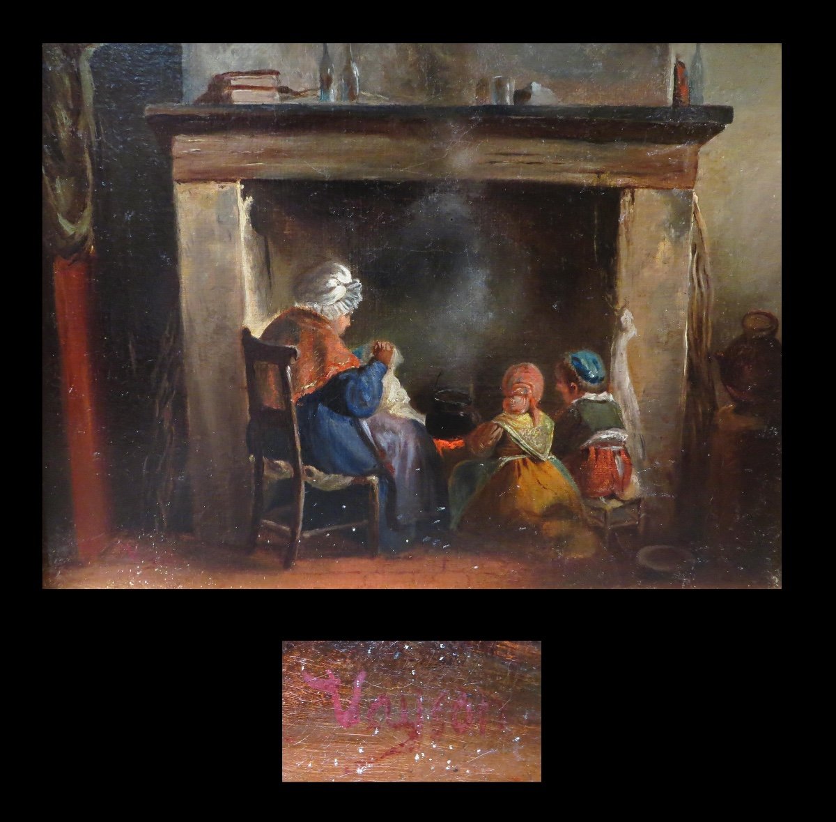 Vayson (paul) - In Front Of The Hearth. Oil On Canvas 19th Century; Signed.-photo-2