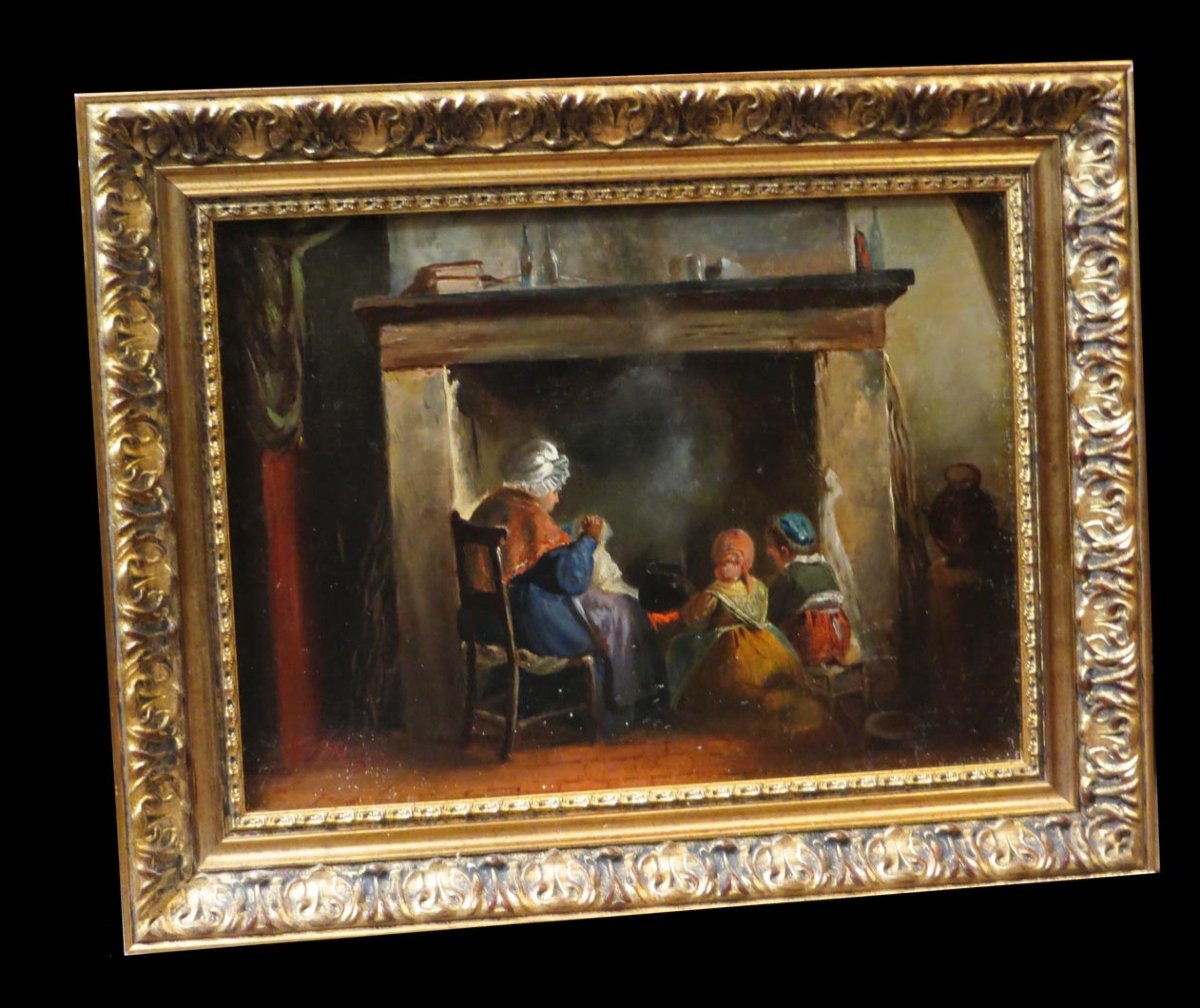 Vayson (paul) - In Front Of The Hearth. Oil On Canvas 19th Century; Signed.