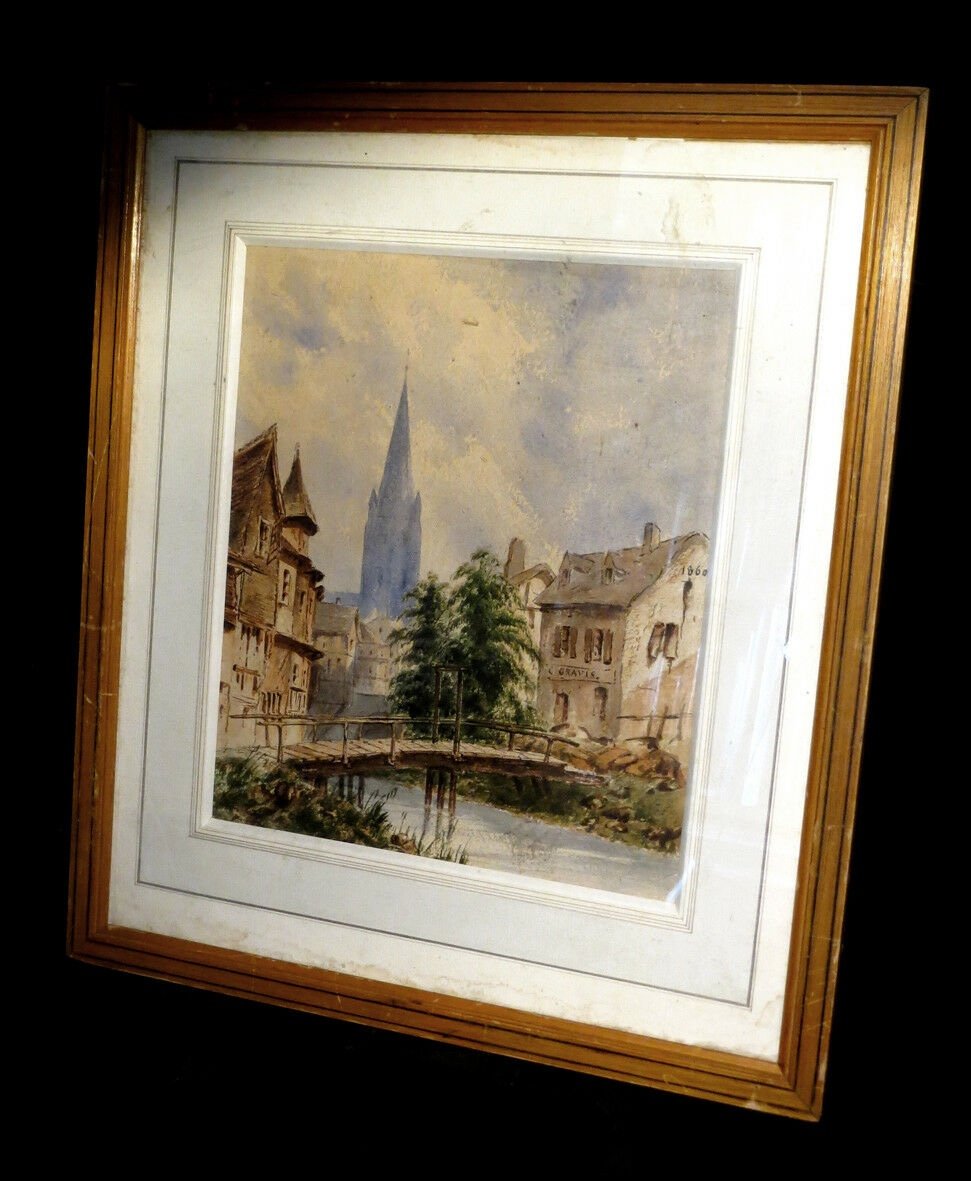 [calvados Watercolor Late 19th Century] - The Banks Of The Odon In Caen.