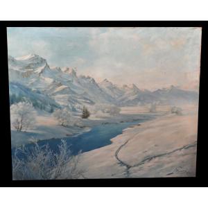 [alps Mountains Snow] Stucorry (albert) - Oil On Canvas; Signed. 89/79cm.