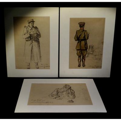 [war Hairy Slices] Louveau Rouveyre - Suite 6 Original Drawings, Signed.