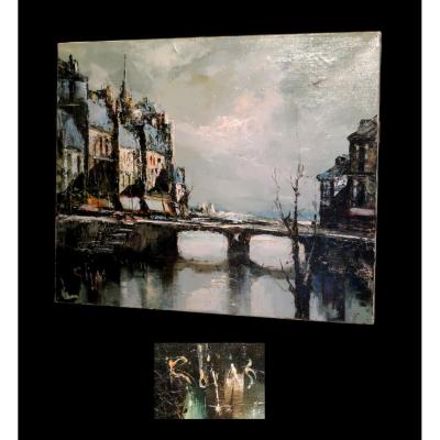 Oil On Canvas Signed Rojas - [paris - Quays Of Seine].