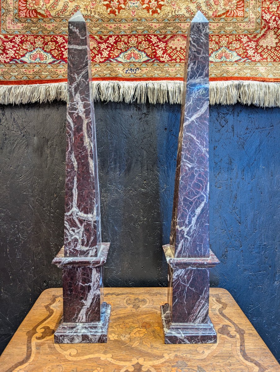 Pair Of Red Marble Obelisks