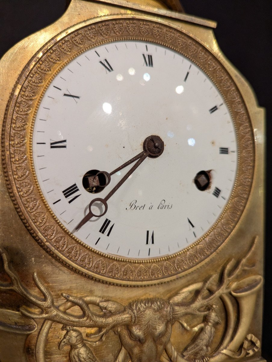 Marble And Gilt Bronze Clock With The Effigy Of Diana From The Consulate-empire Period-photo-2