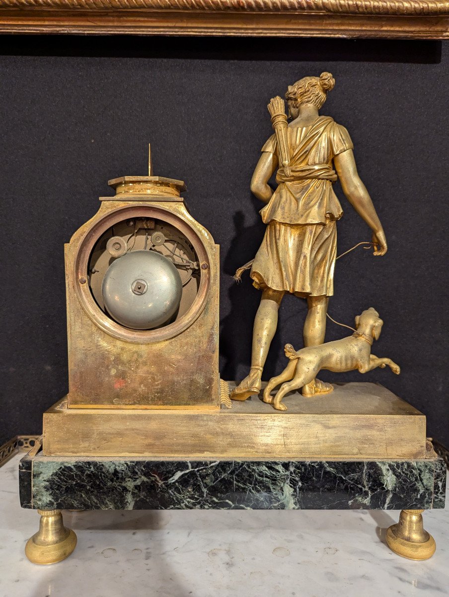 Marble And Gilt Bronze Clock With The Effigy Of Diana From The Consulate-empire Period-photo-4