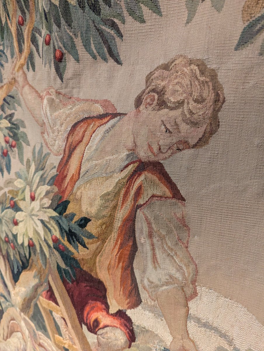 Door 19th Century Aubusson Tapestry "cherry Picking"-photo-2