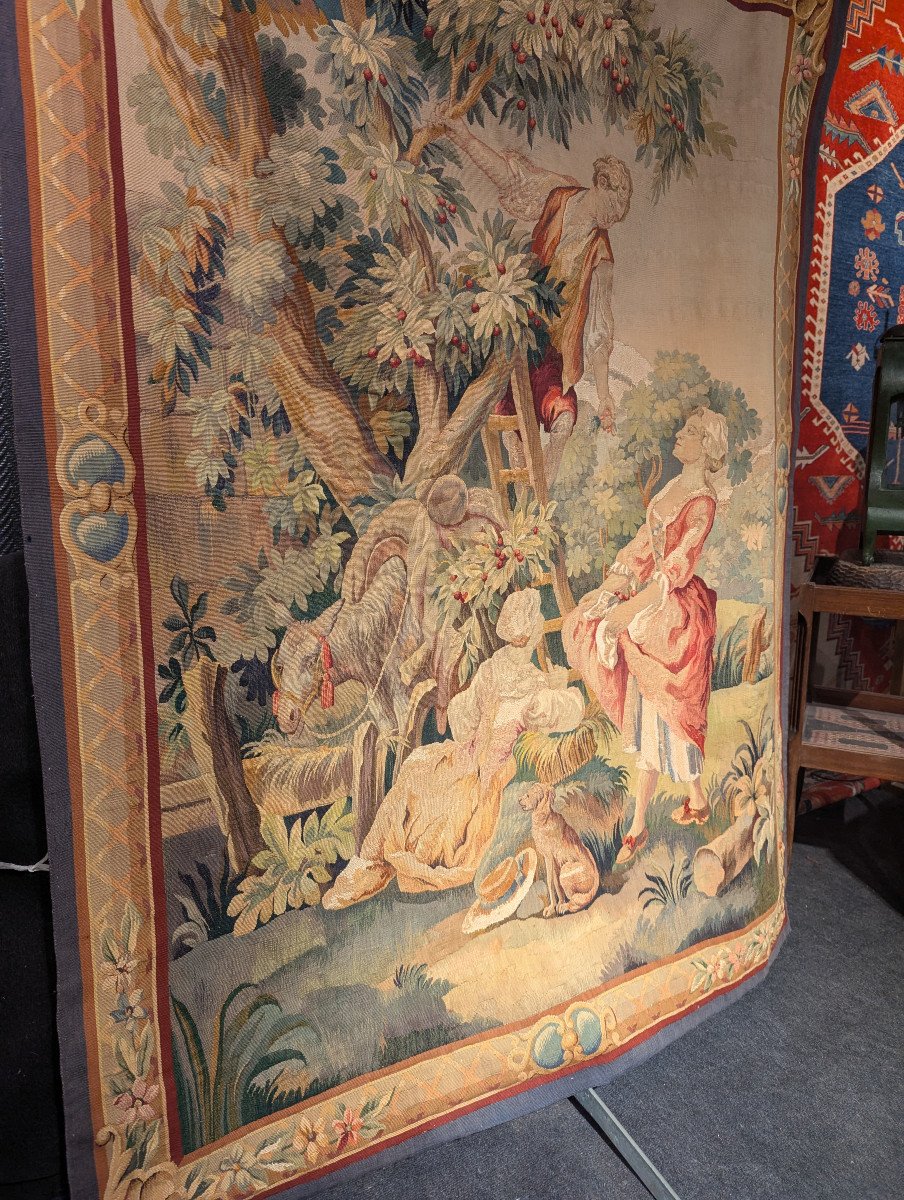 Door 19th Century Aubusson Tapestry "cherry Picking"-photo-3