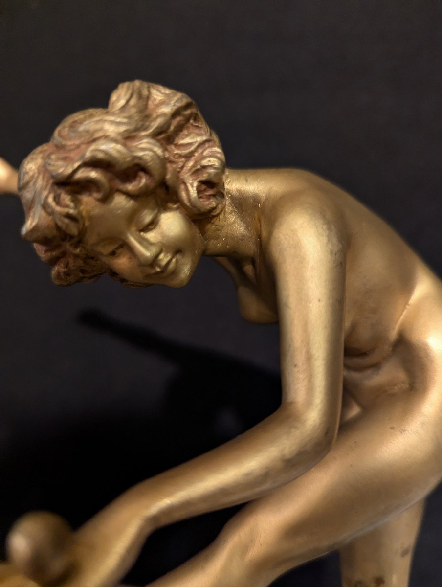 Gilt Bronze Sculpture By Colinet "the Ball Dancer"-photo-3