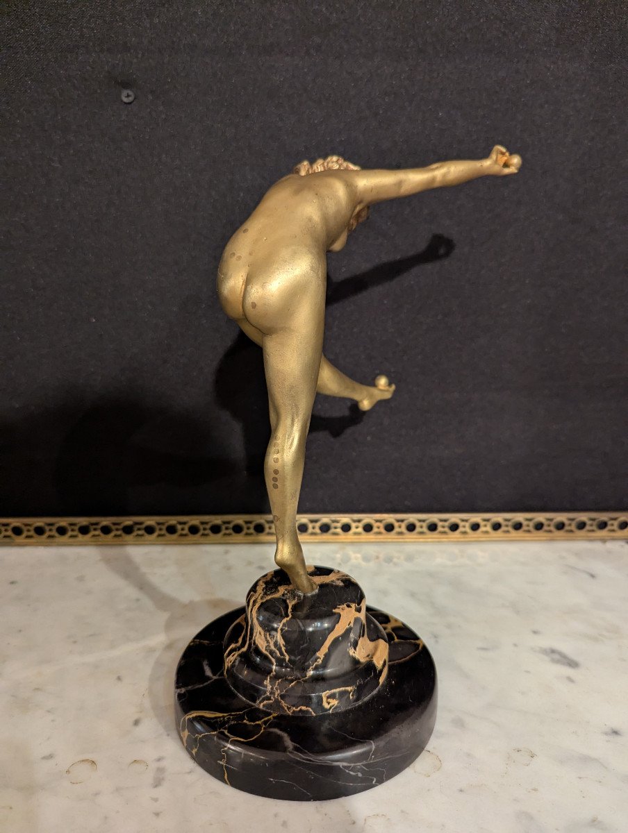 Sculpture En Bronze Doré De Colinet "la Danseuse Aux Balles"-photo-4