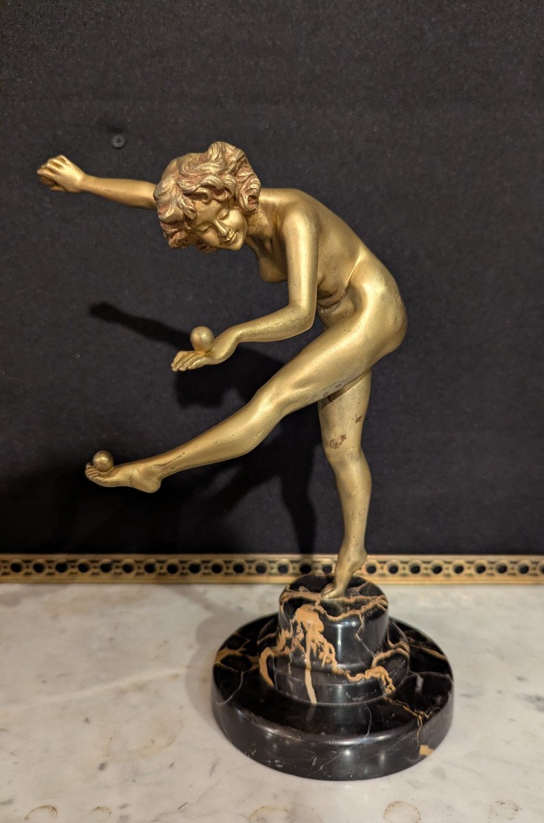 Sculpture En Bronze Doré De Colinet "la Danseuse Aux Balles"