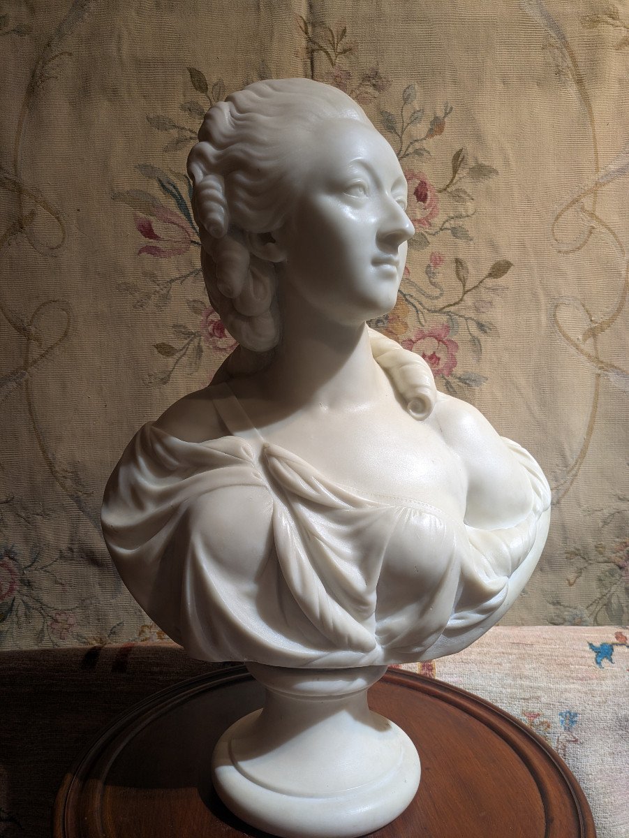 Large Carrara Marble Bust Of The "comtesse Du Barry" After Pajou-photo-2