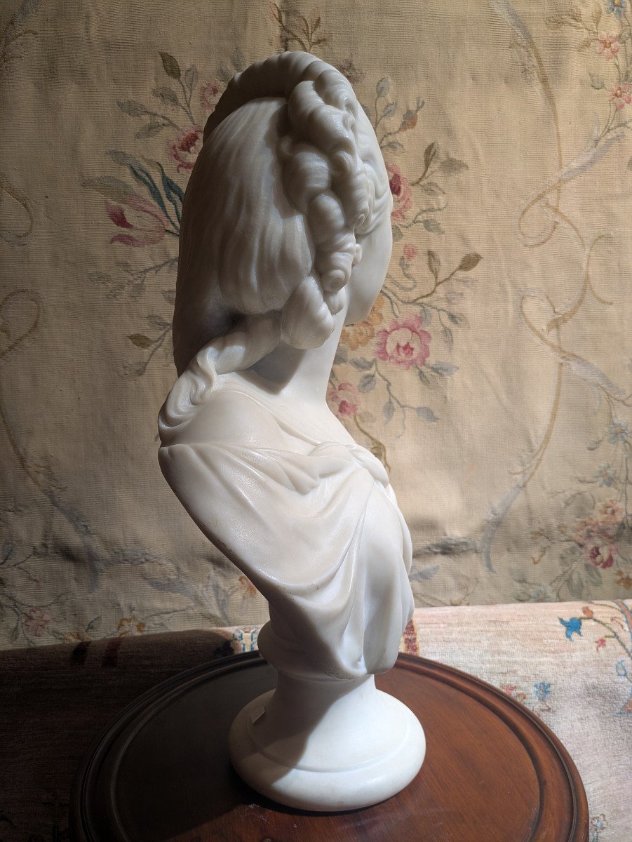 Large Carrara Marble Bust Of The "comtesse Du Barry" After Pajou-photo-3