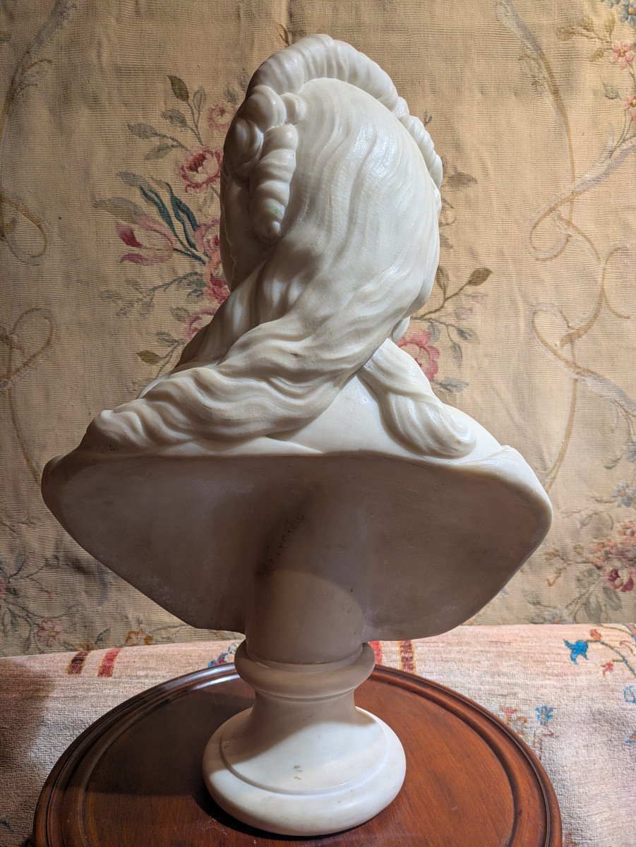 Large Carrara Marble Bust Of The "comtesse Du Barry" After Pajou-photo-4