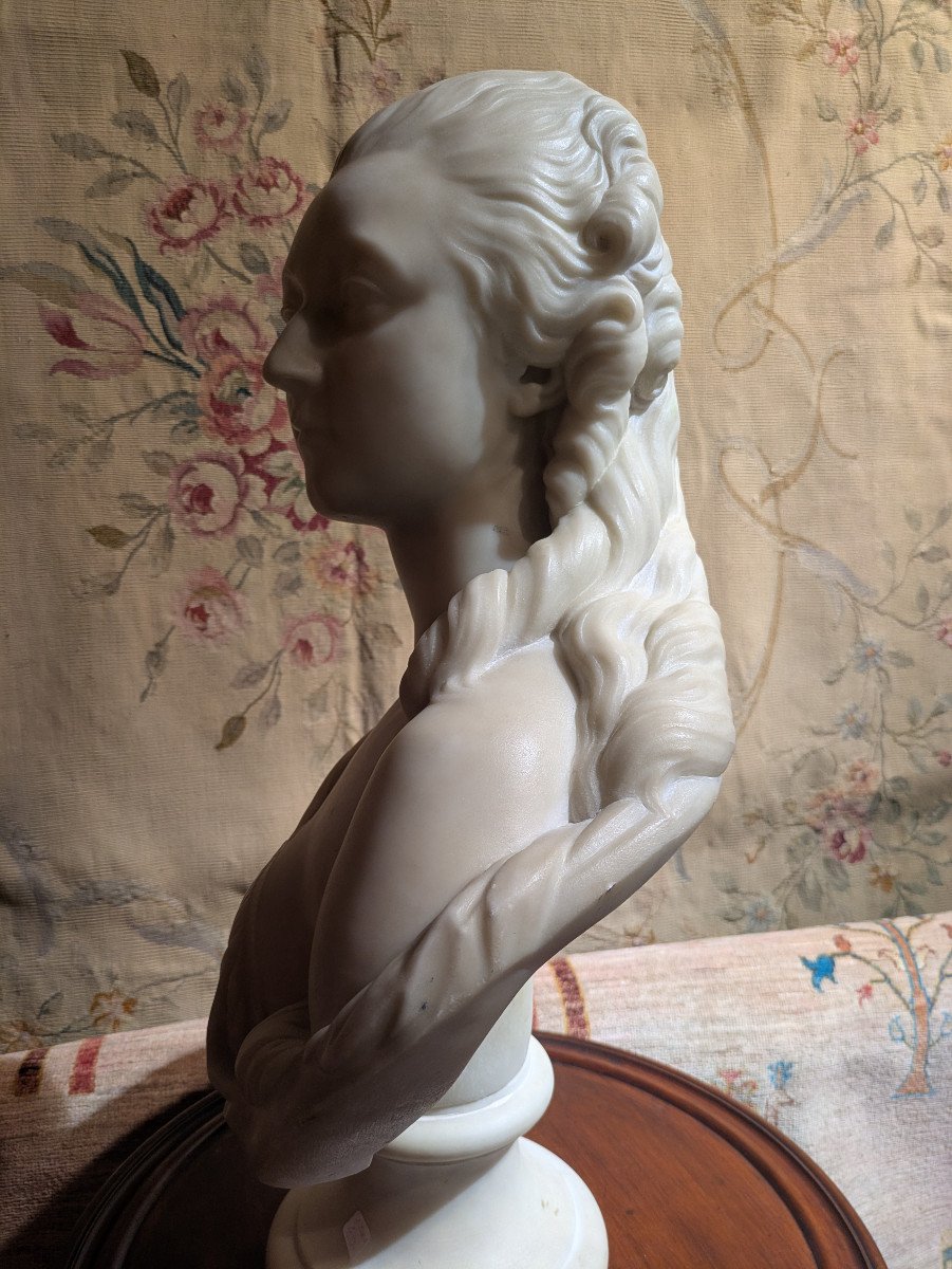 Large Carrara Marble Bust Of The "comtesse Du Barry" After Pajou-photo-1