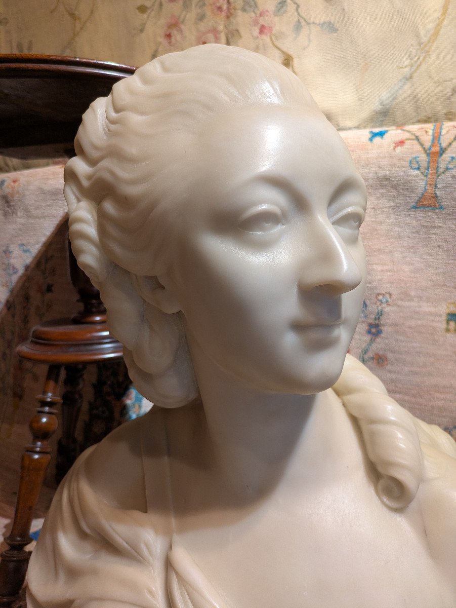 Large Carrara Marble Bust Of The "comtesse Du Barry" After Pajou-photo-3