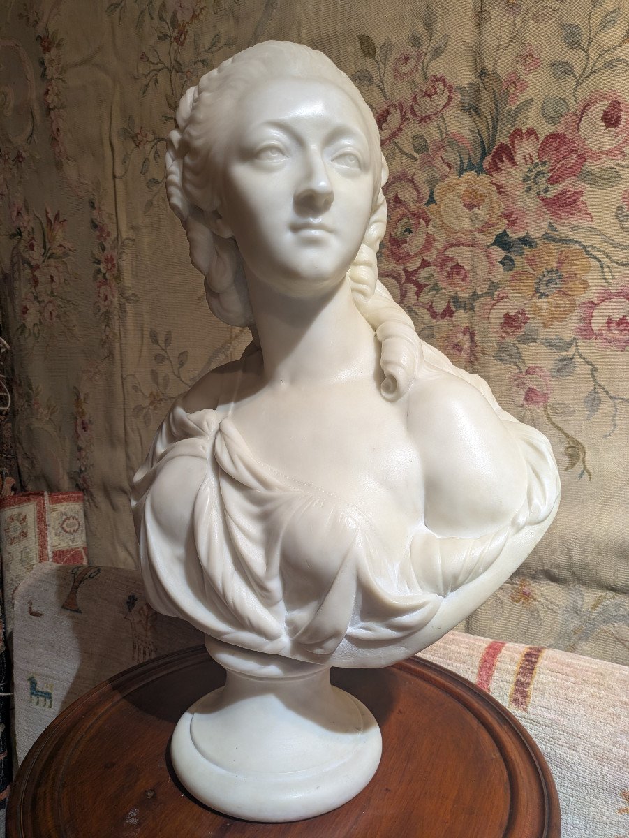 Large Carrara Marble Bust Of The "comtesse Du Barry" After Pajou