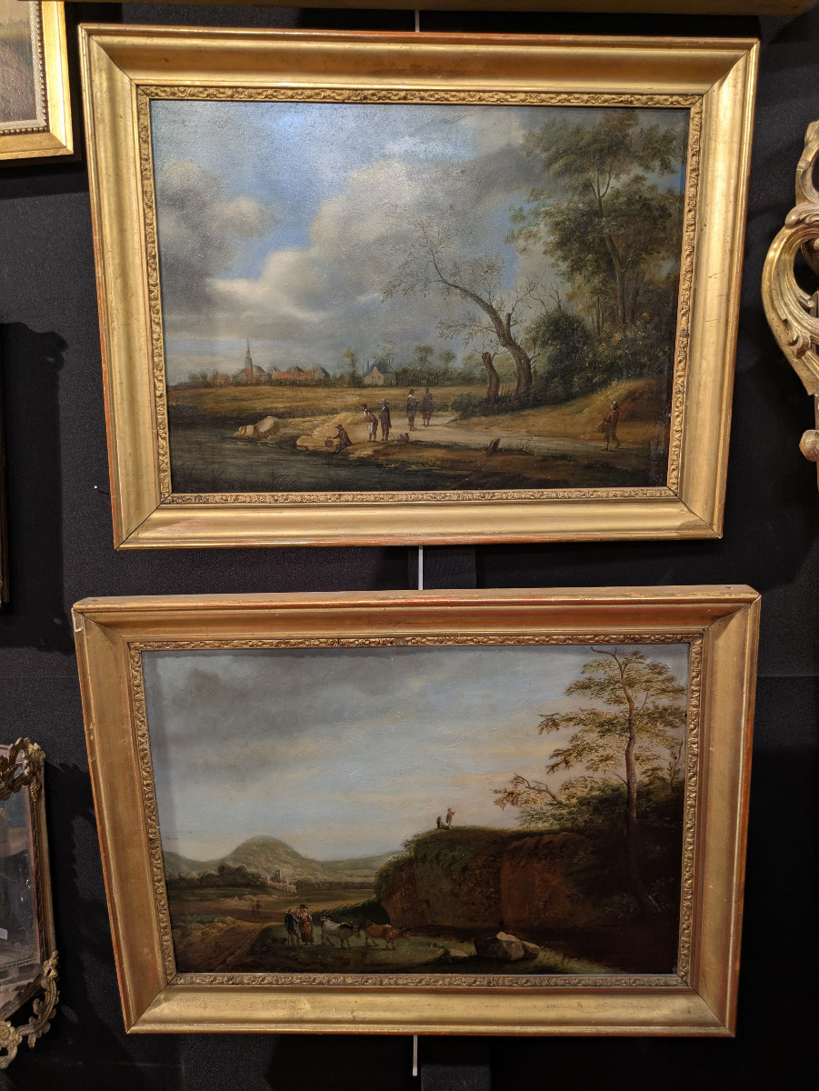 Pair Of Oils On Wood - 19th Century Countryside Landscapes