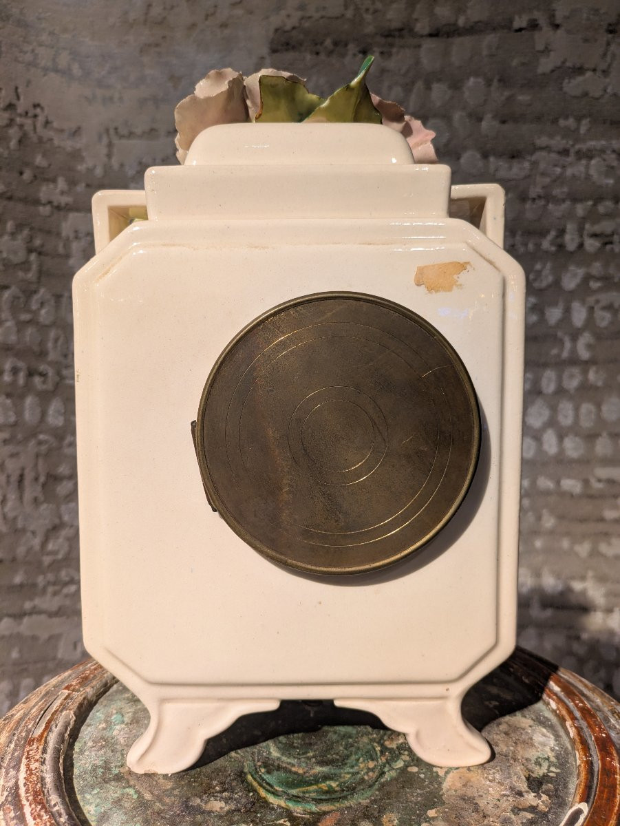 Pendule aux Fleurs en Barbotine  1900 dans le Style Impressioniste-photo-3