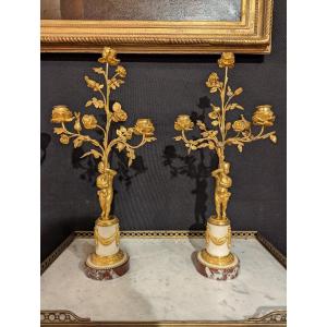 Pair Of Louis XVI Period Gilt Bronze Candelabra