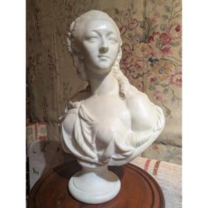 Large Carrara Marble Bust Of The "comtesse Du Barry" After Pajou