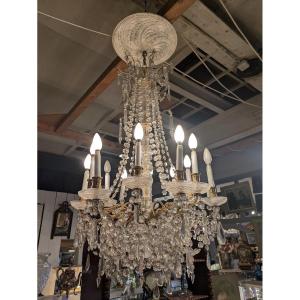 Bronze And Baccarat Crystal Chandelier With 12 Lights