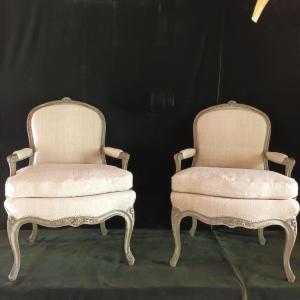 Pair Of Lacquered Queen Armchairs Louis XV Period