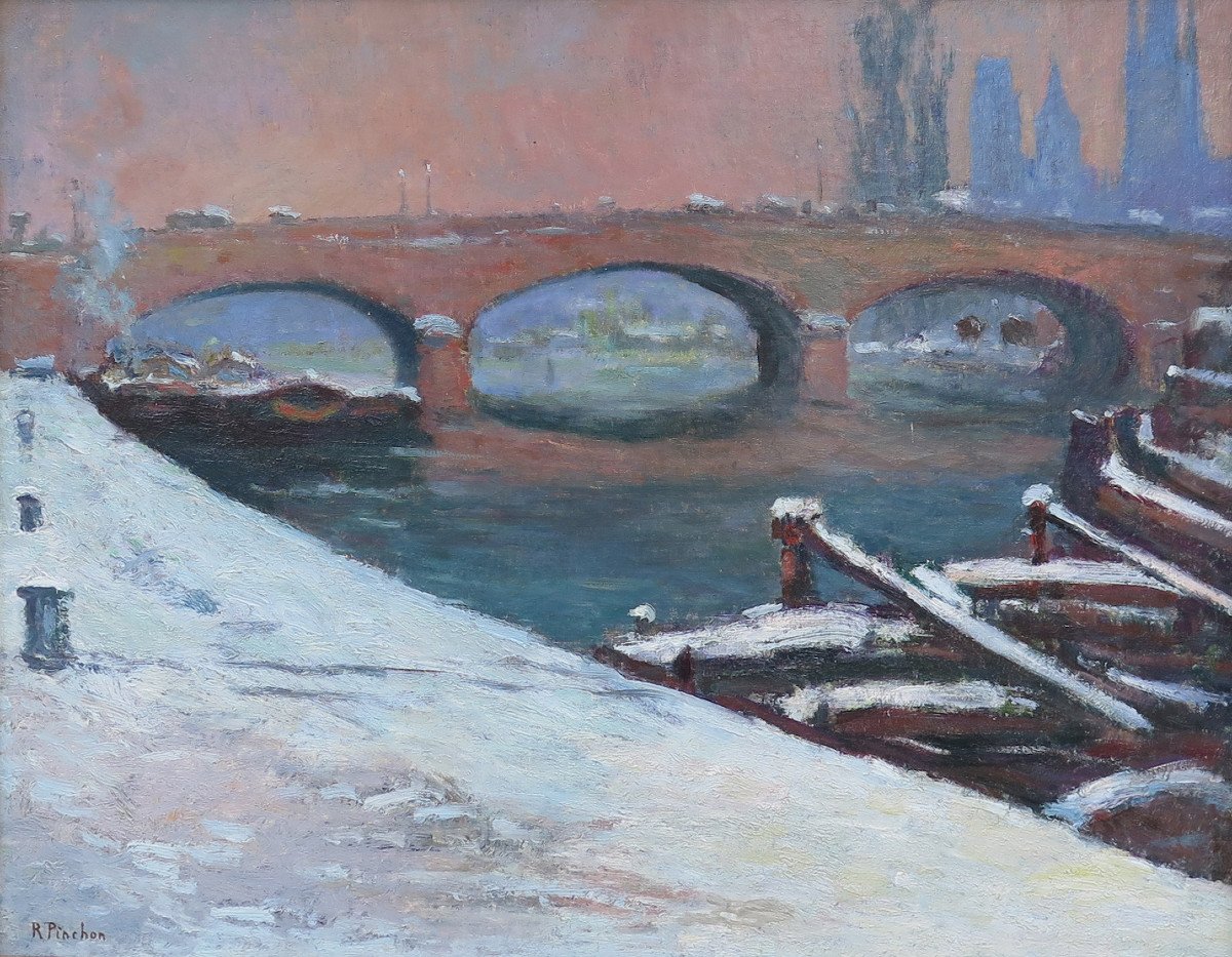 Robert Antoine PINCHON  (1886  - 1943) : Le Pont de Pierre sous La Neige 