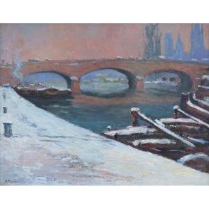 Robert Antoine PINCHON  (1886  - 1943) : Le Pont de Pierre sous La Neige 