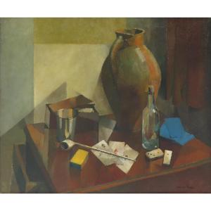 Pierre HODÉ   (1889 - 1942) : Nature morte aux cartes