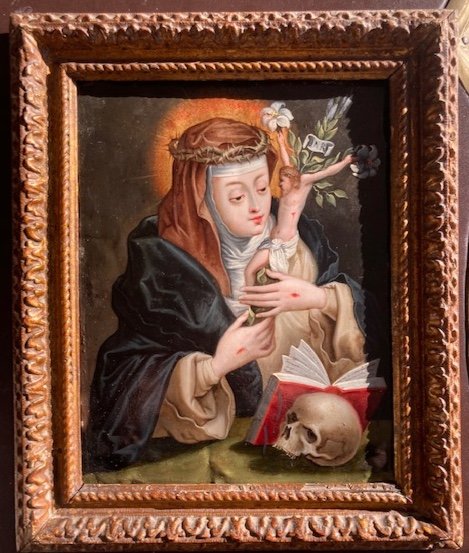 Flemish School, Saint Mary Magdalene De Pazzi Penitent, Circa 1700 (3 Copper Italy Skull Vanity)