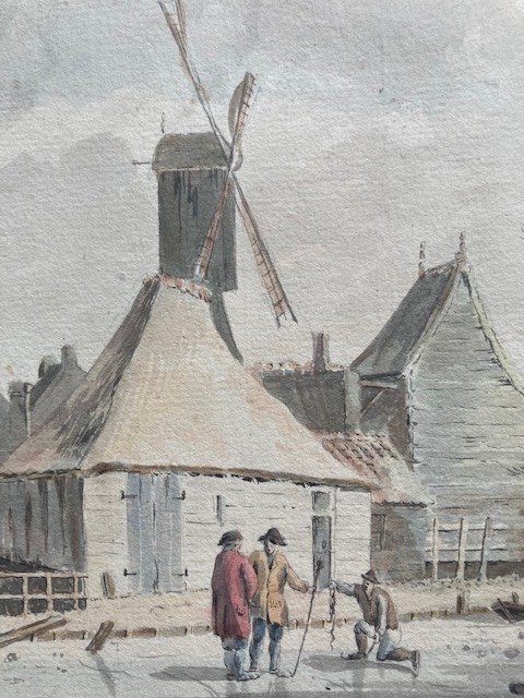 Hendrik Tavenier, Scène de patinage près d'un moulin à vent, 1775  (# école Hollandaise, XVIIIe)-photo-2