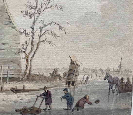 Hendrik Tavenier, Scène de patinage près d'un moulin à vent, 1775  (# école Hollandaise, XVIIIe)-photo-4