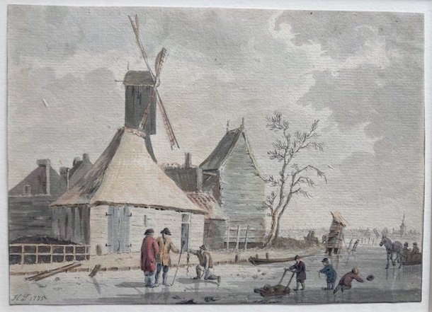 Hendrik Tavenier, Scène de patinage près d'un moulin à vent, 1775  (# école Hollandaise, XVIIIe)