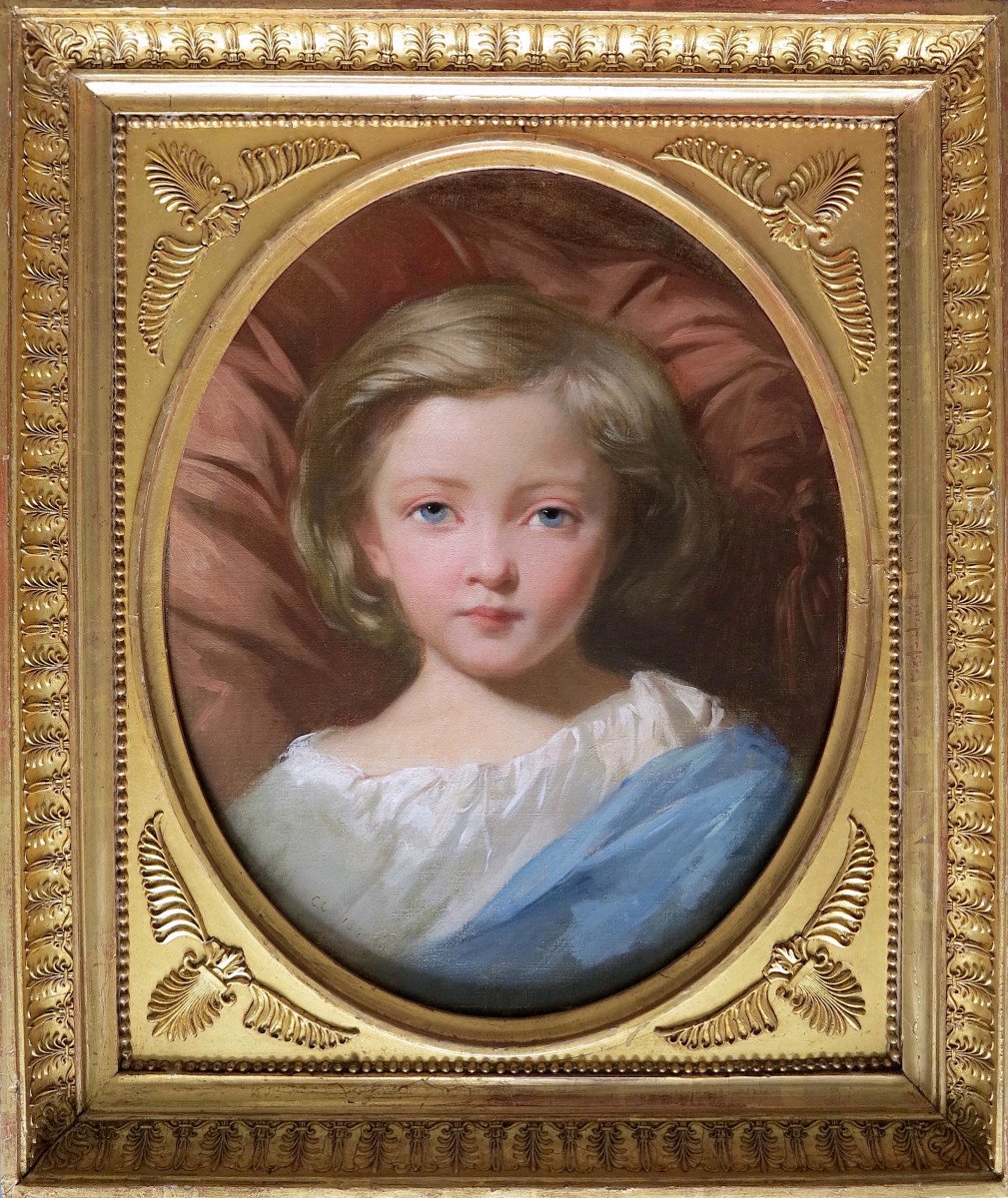 Charles Landelle (1821–1908) - Portrait Of A Child With Blue Eyes - Oil