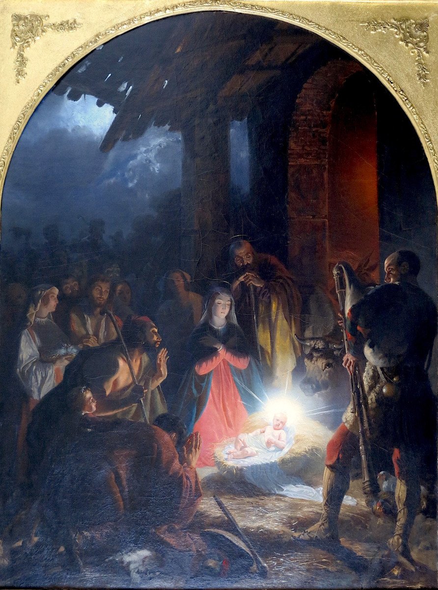 Félix Cottrau (1799–1852) - The Adoration Of The Shepherds - Oil-photo-2