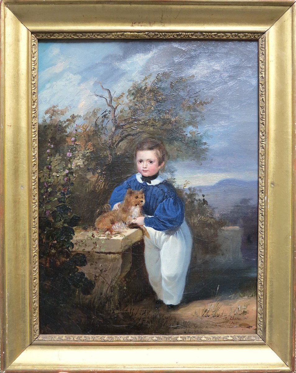 Théophile Charon-Lémérillon (1807–1873) - Portrait en pied d’un enfant avec son chien - Huile