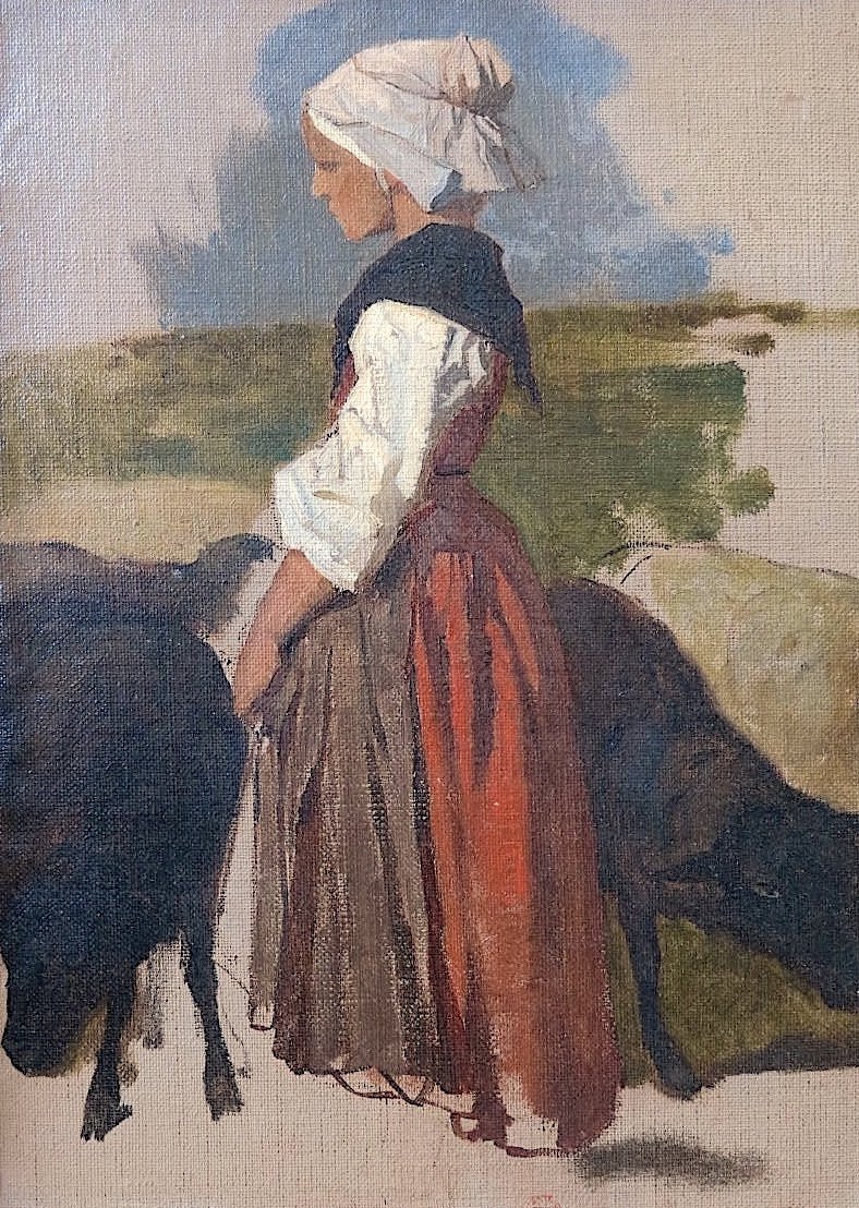 Théodore Valério (1819–1879) - Study Of A Breton Shepherdess - Oil-photo-2