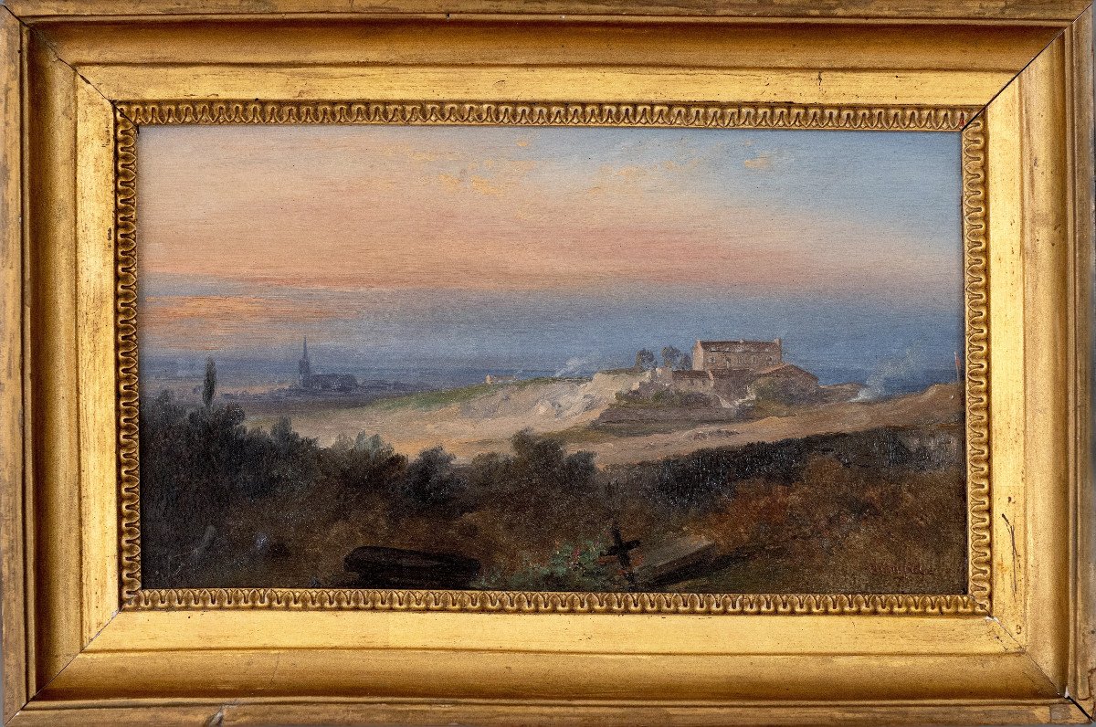 Jean-Jacques Champin (1796–1860) - Vue sur la basilique de Saint-Denis depuis Montmartre -Huile