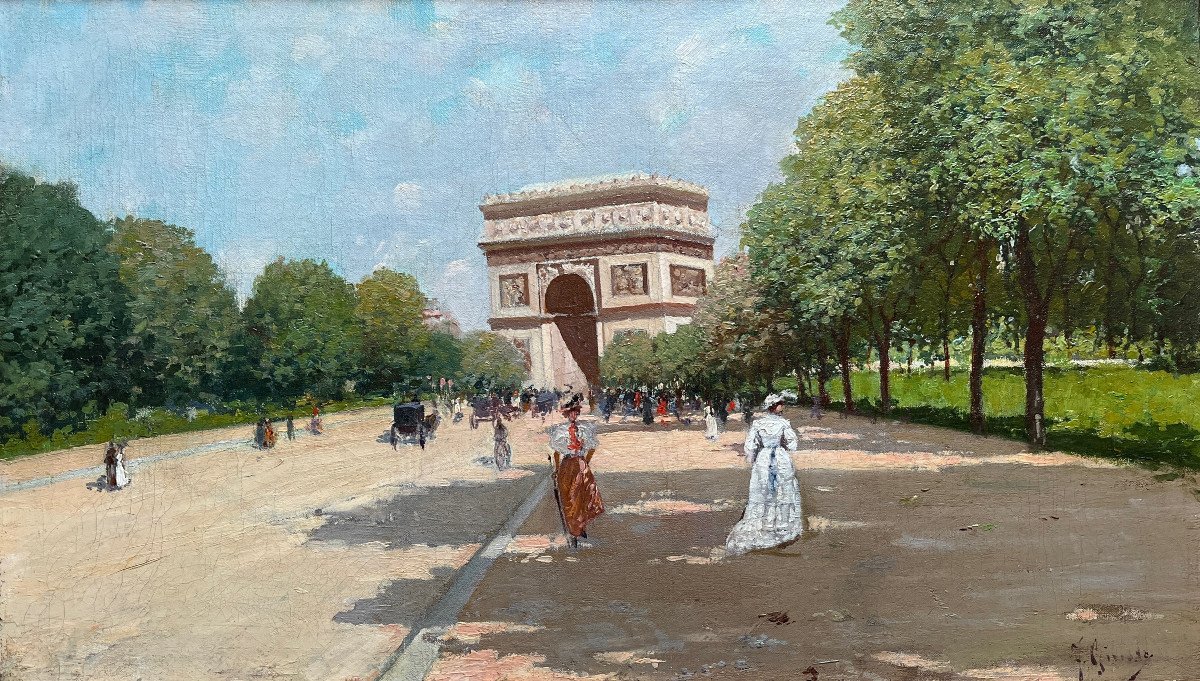 Fausto Giusto (1867–1941) - Avenue Du Bois De Boulogne In Paris - Oil-photo-2