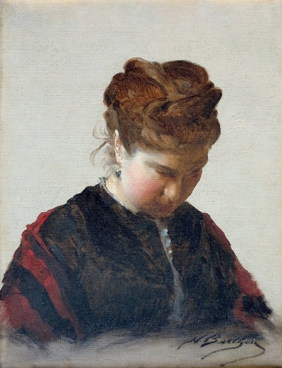 Nicolas Berthon (1831–1888) - Jeune femme pensive - Huile-photo-2