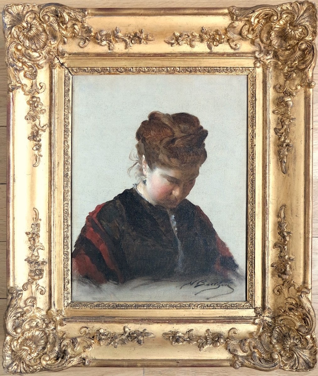 Nicolas Berthon (1831–1888) - Jeune femme pensive - Huile