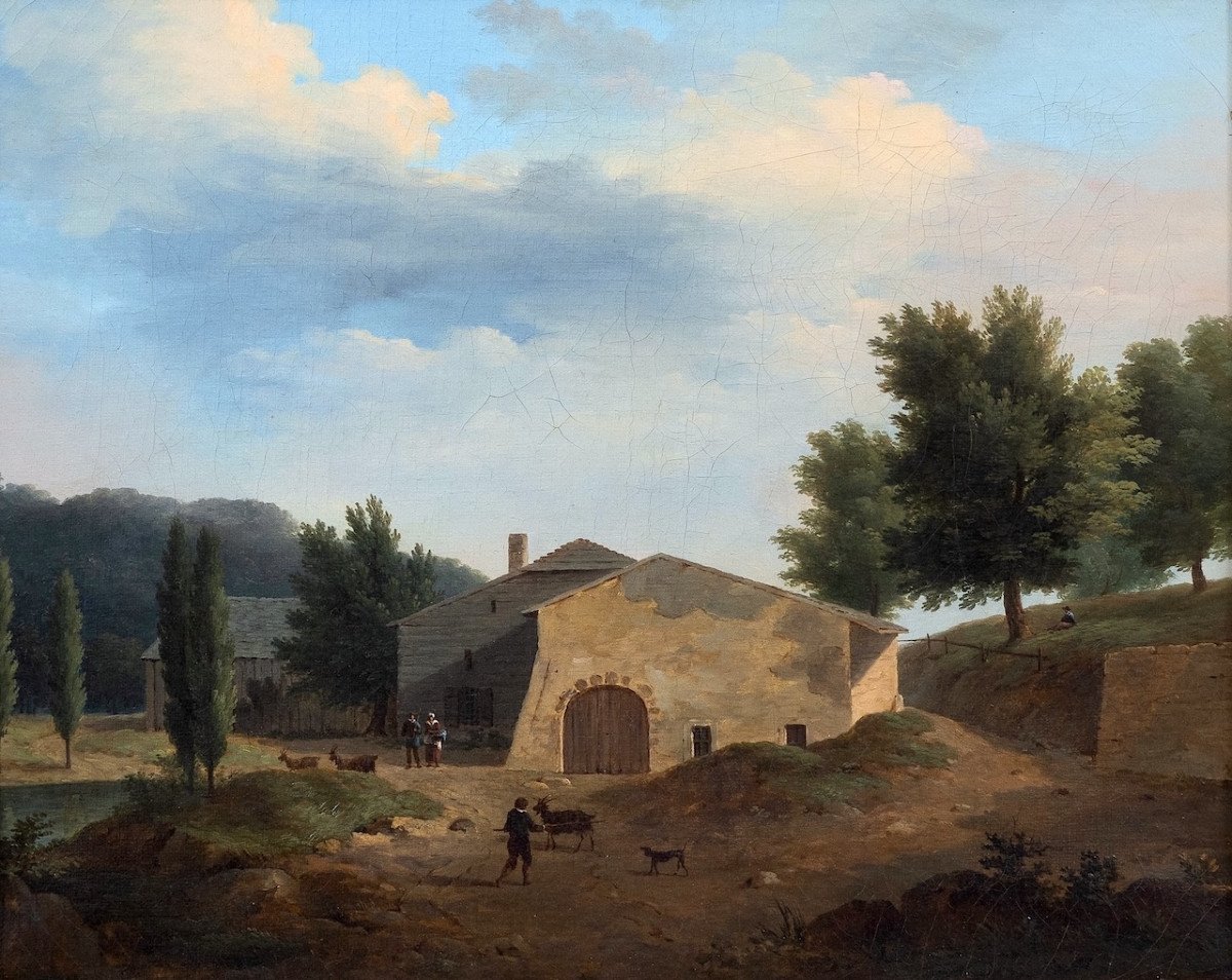 Attribué à Jean-François Demay (1798–1850) - Paysage à la ferme - Huile-photo-2